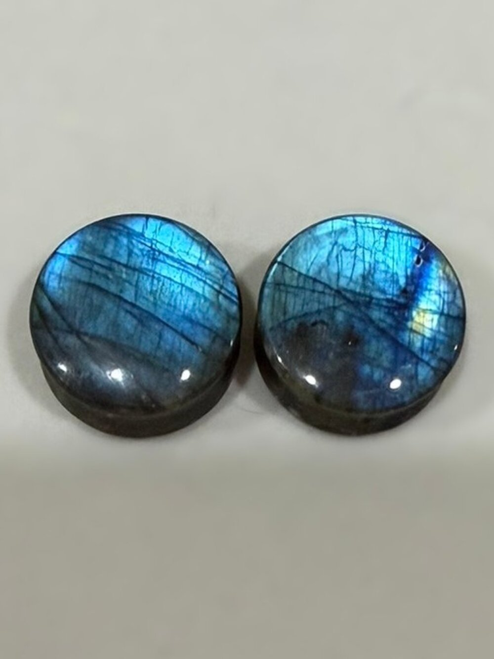 3/4" 19mm Labradorite Stone Plugs with Flash (Double Flare)